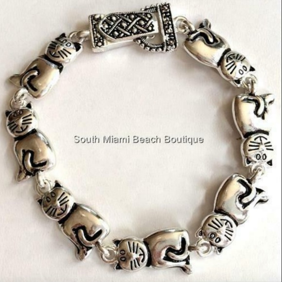 Silver Cat Charm Bracelet Kitten Kitty Cats - Picture 1 of 6